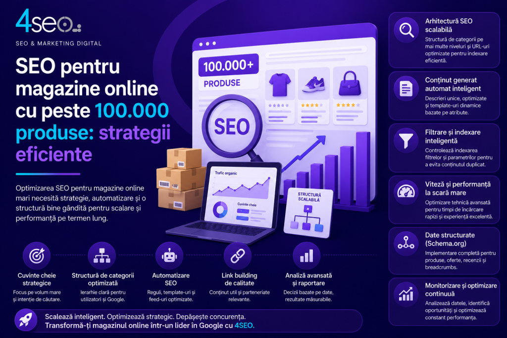 SEO pentru magazine online cu peste 100.000 produse: strategii eficiente